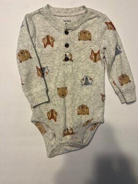 Carter's Baby Boy Henley Long-Sleeve Bodysuit – Size 6 Months (Woodland Animals)